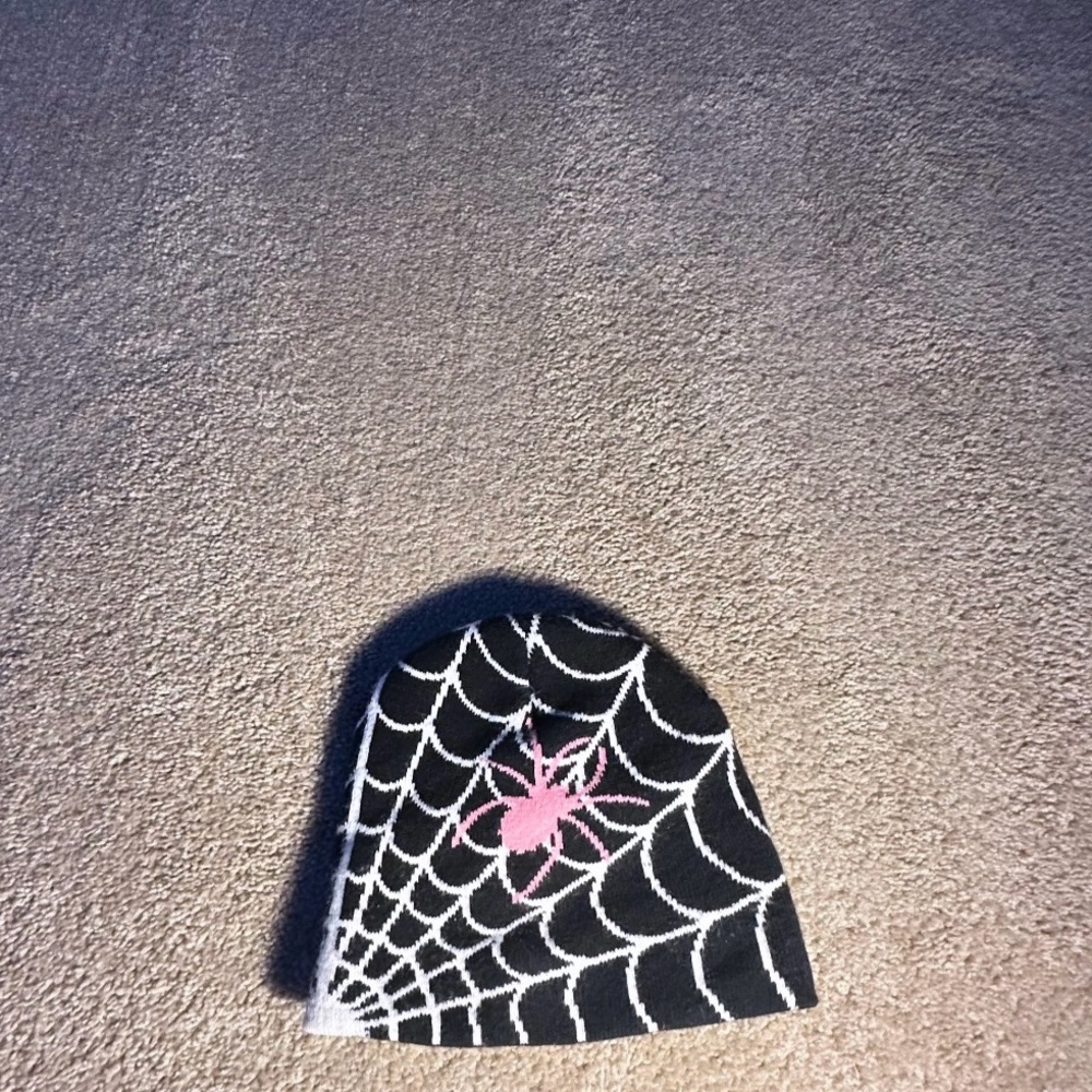 SHEIN Black and Pink Spider Web Kids Beanie